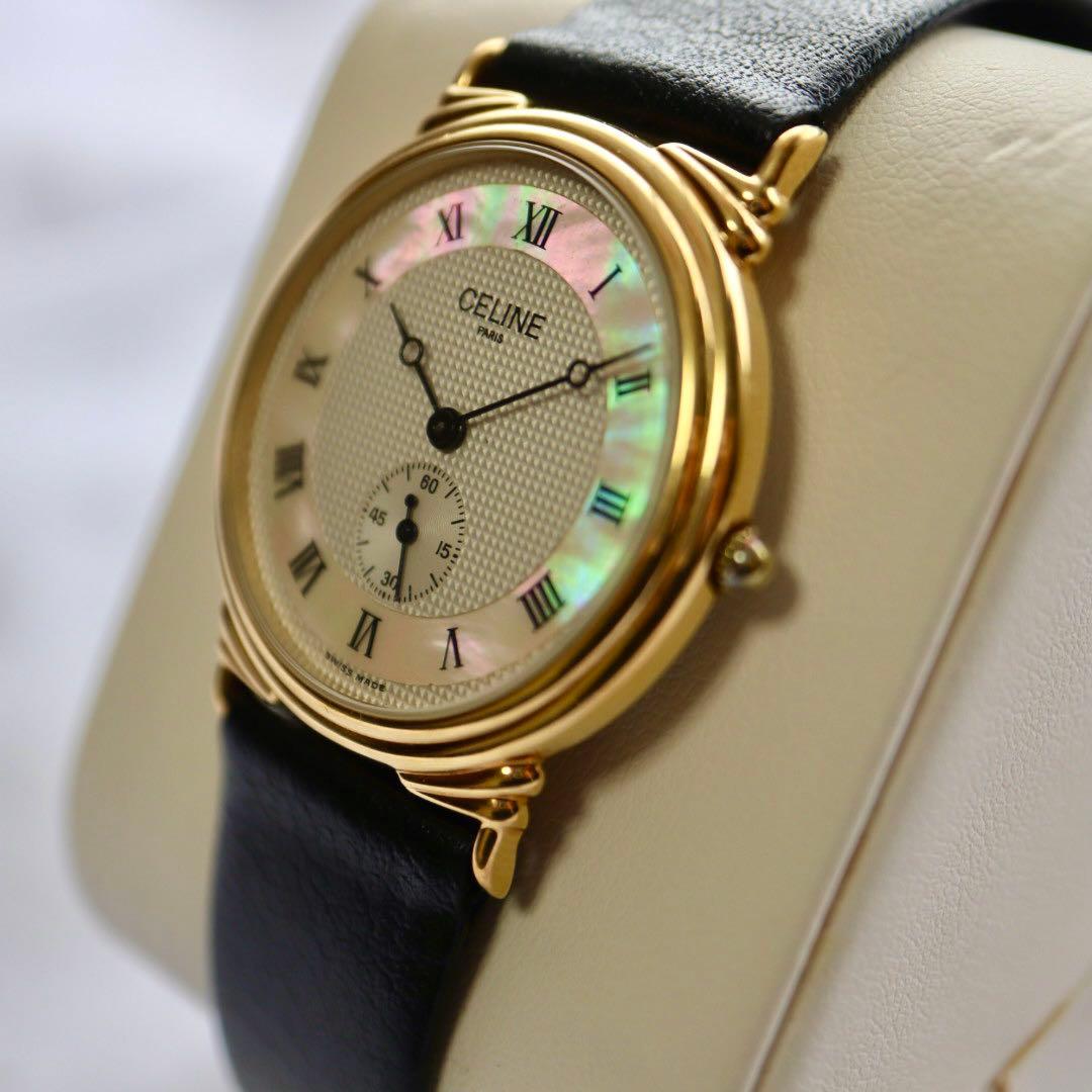 専用 CELINE スモセコ ローマン ゴールド メンズ 腕時計 1385.