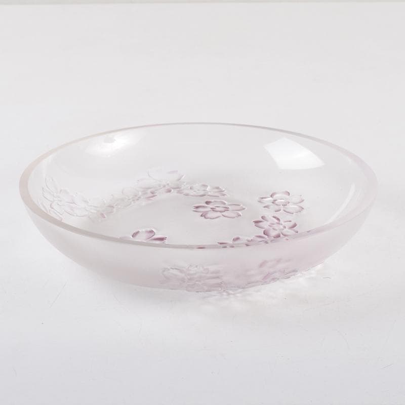 ガラス工芸 荒木良忠作 桜刻 皿 共布共箱 C 9100