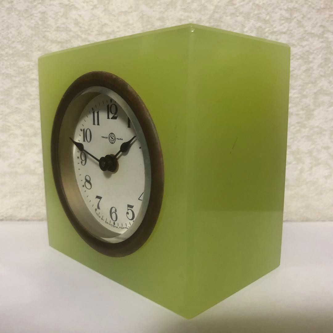 精工舎 ウランガラス置き時計 アンティーク レトロ 骨董品 置き時計