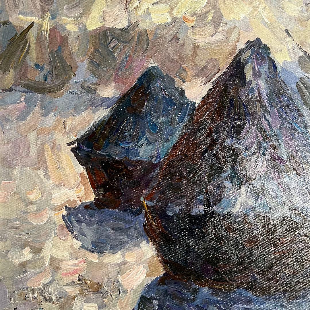 手書き油絵 クロード・モネ 積みわら 雪の効果 額付 絵画 インテリア 油彩画