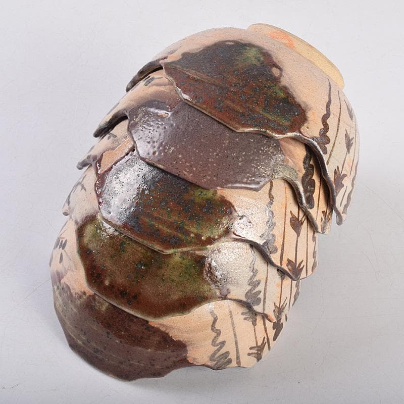 和食器　瀬戸織部　鳴海織部　加藤作助作　割山椒向付　五客　時代箱付　VR9005