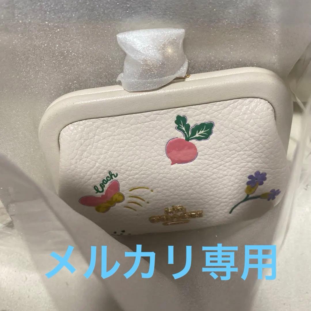 ✨美品⭐︎COACH 財布⭐︎ がま口　ケース　白　野菜蝶々刺繍