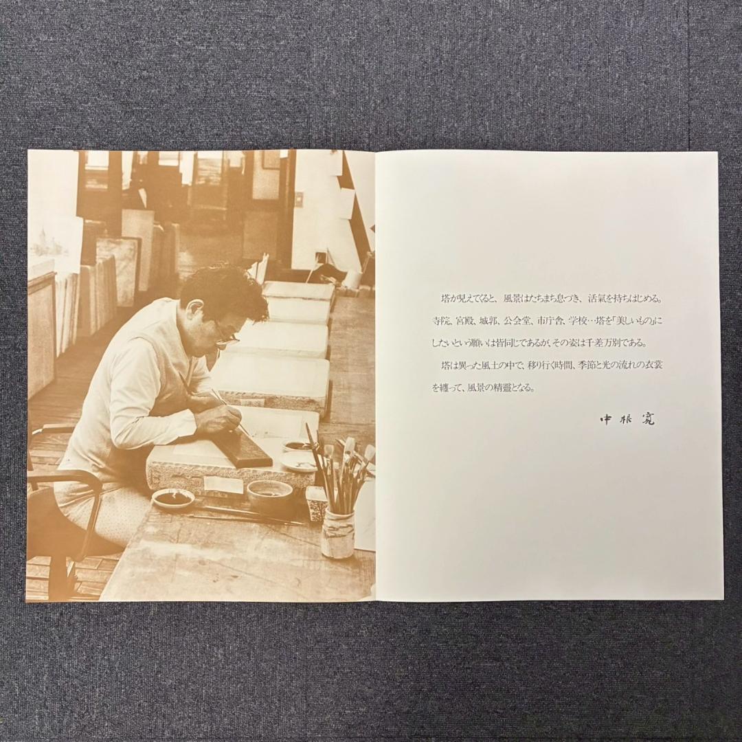 美品 中根寛 石版画集「塔の四季」リトグラフ 直筆サイン入り 全5枚揃 額縁付属
