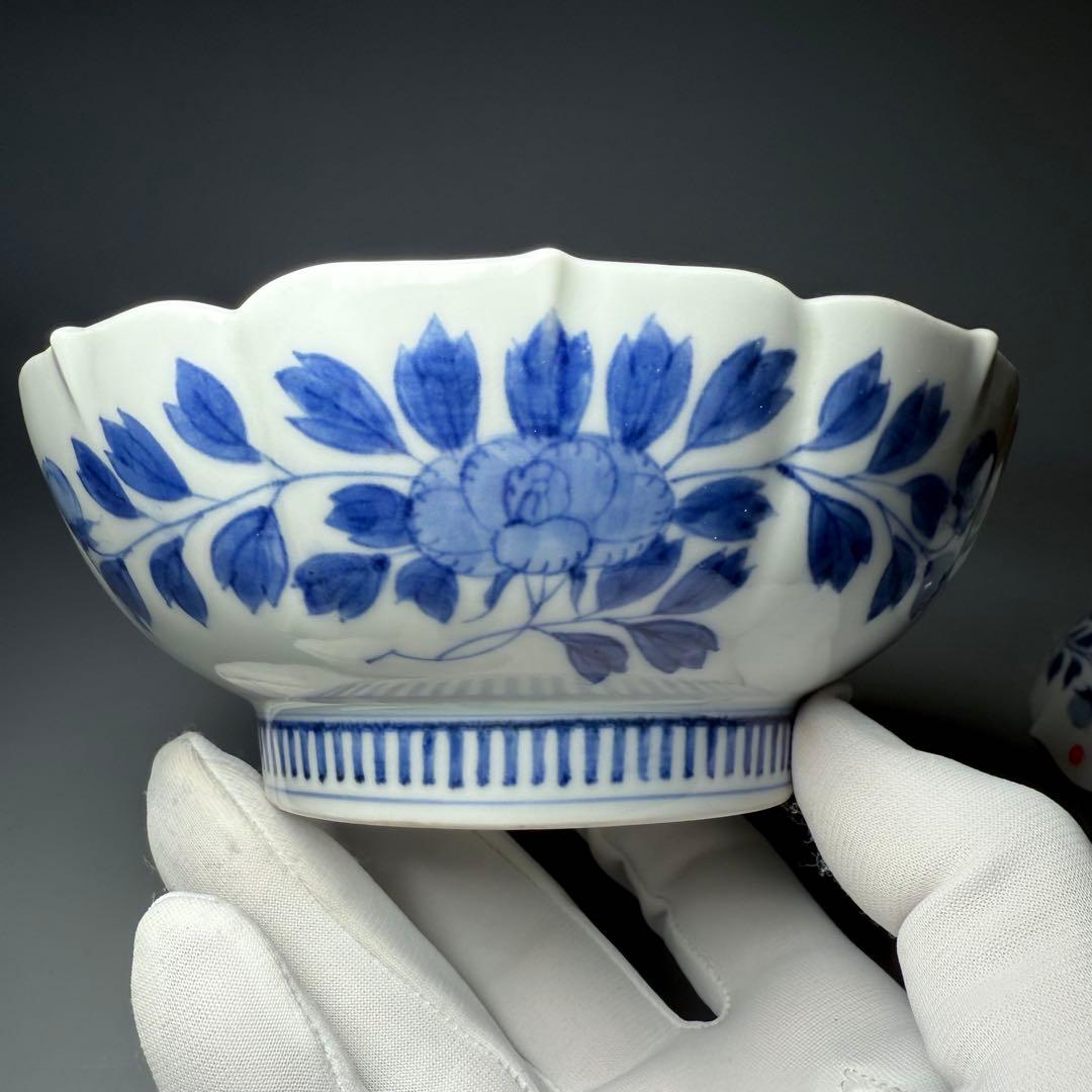 後期鍋島 染付葡萄絵菊花形皿 二点 膾皿 同手図録