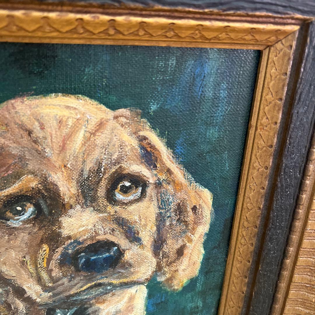 アンティークの犬の油彩画 ＊油絵