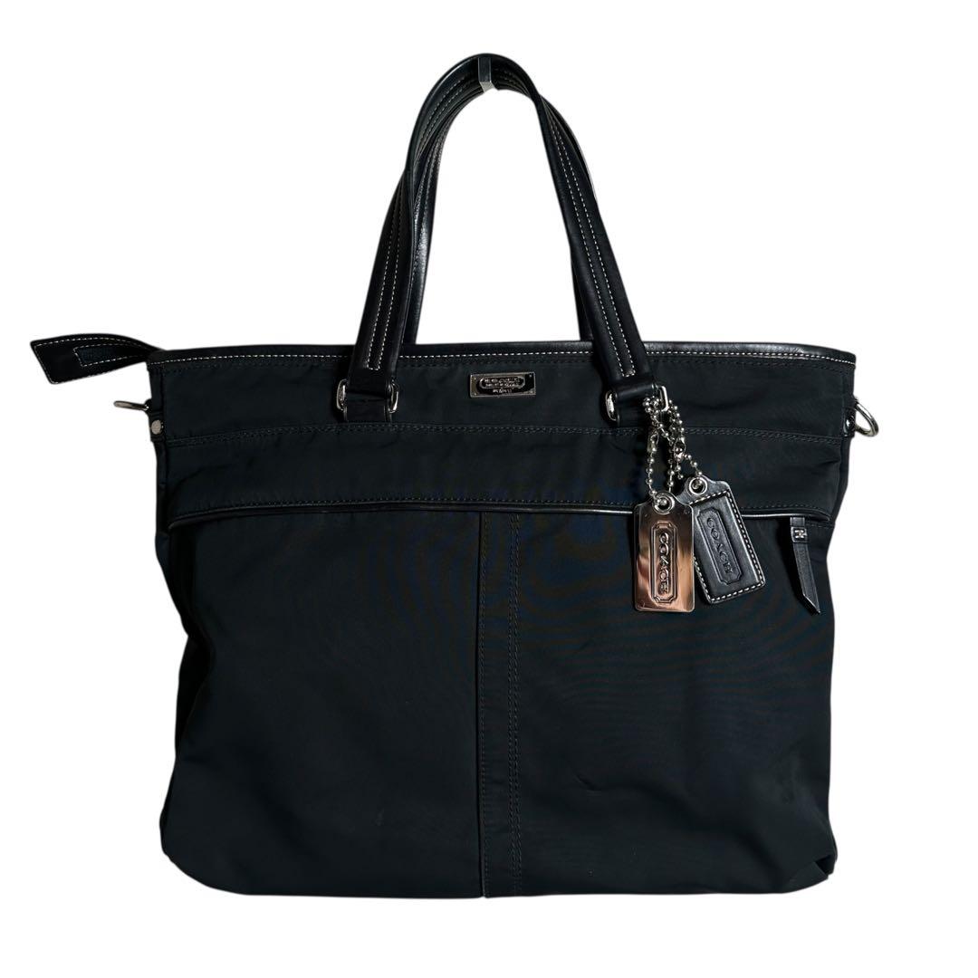 大容量　コーチ　2way ビジネスバッグ　ナイロン　レザー　ブラック