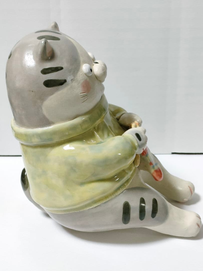 浜野陽子 陶芸 陶人形 手作り 猫 15cm