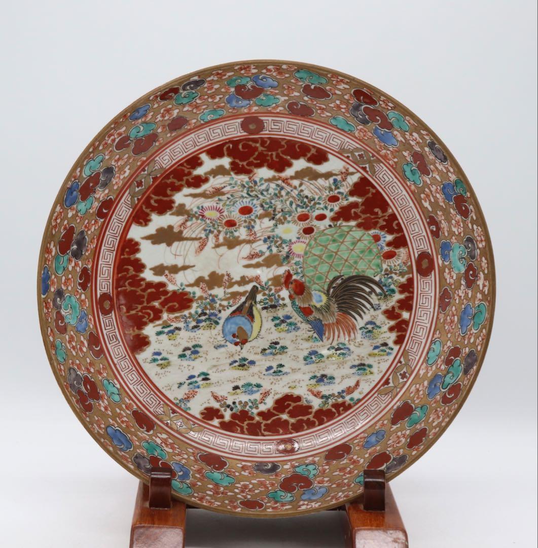 江戸　九谷焼　大皿　鶏　送料込み250506 江戸 九谷焼 大皿 鶏 送料込み250506 江戸 九谷焼 大皿 鶏 送料込み