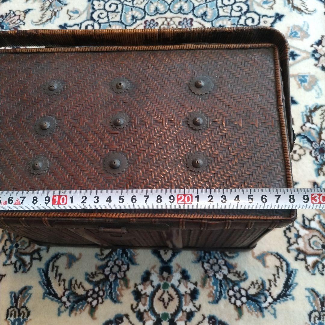 時代物 中国 持ち手付 籠 茶箱 茶道具 提籃 アンティーク
