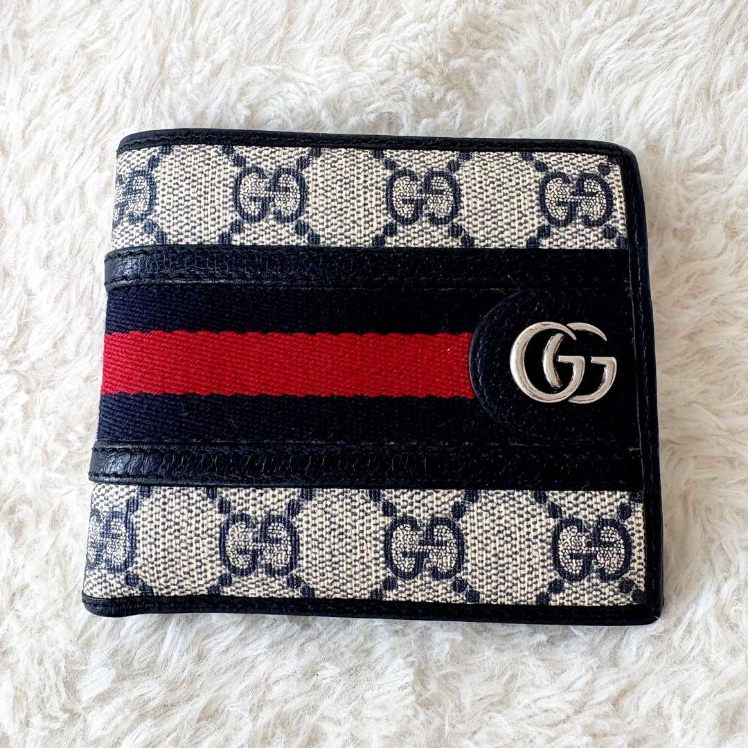 現行！ 良品 グッチ 二つ折り財布 オフィディア シェリーライン×GG