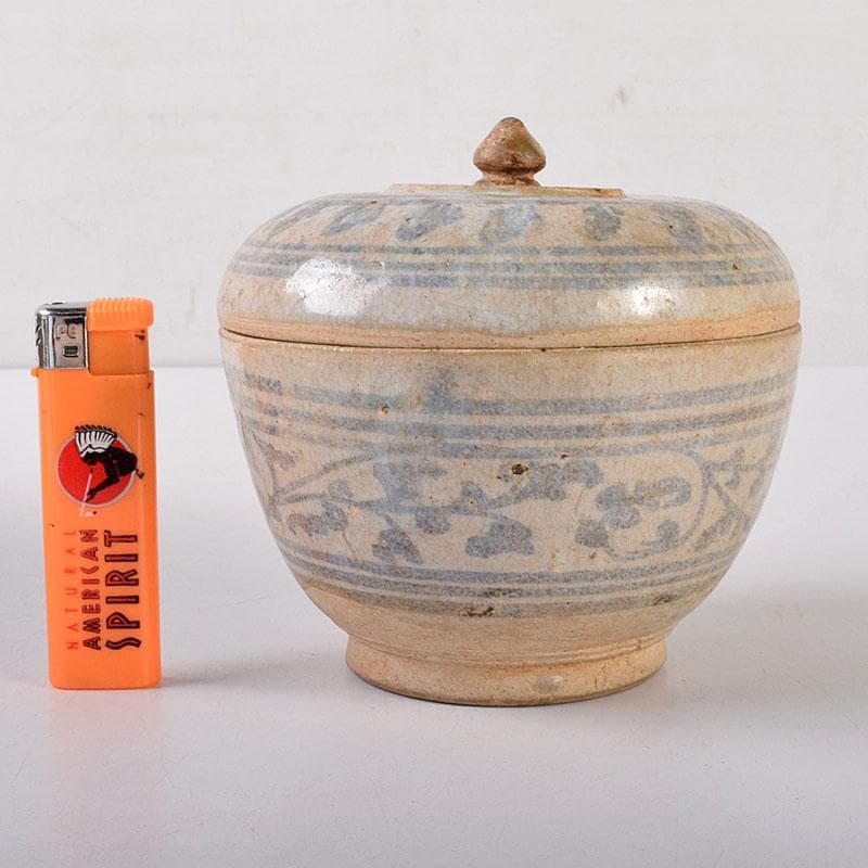 タイ古陶磁　スンコロク　宋胡録　蓋物　三彩亭　硲伊之助極め箱　M　R7936