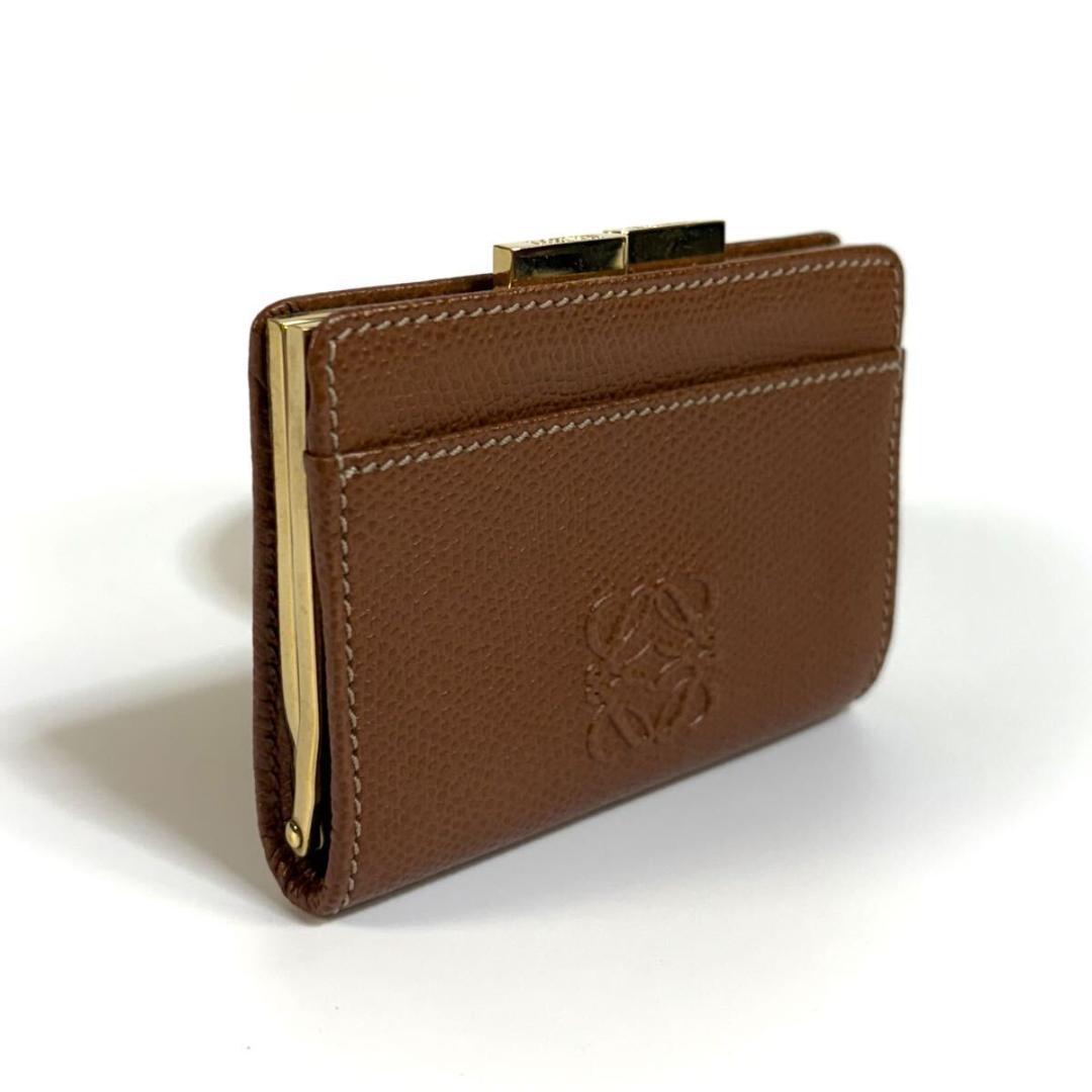 【美品】LOEWE レザー がま口  アナグラム キャメル ゴールド金具