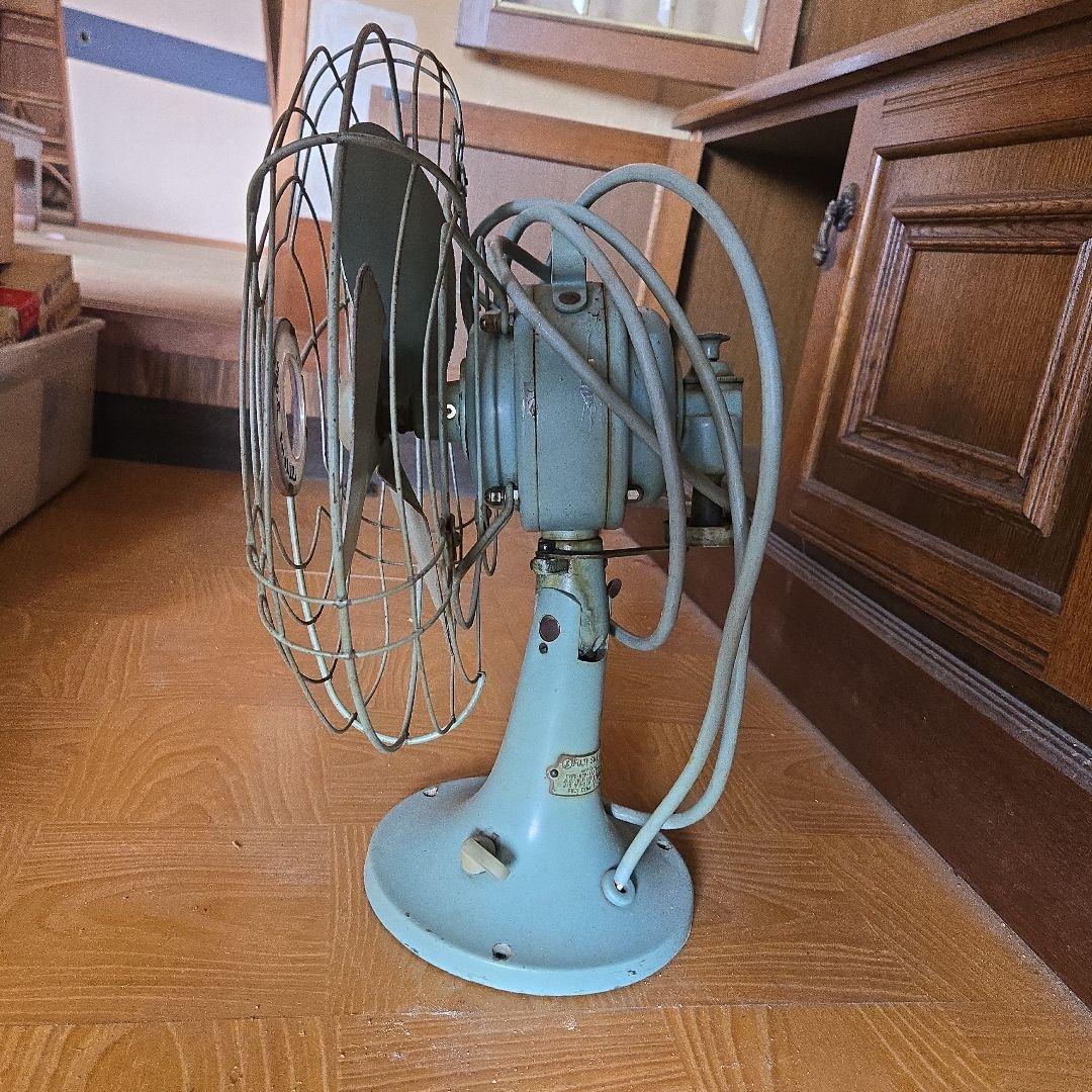 レトロ 青緑 家庭用扇風機 3枚羽