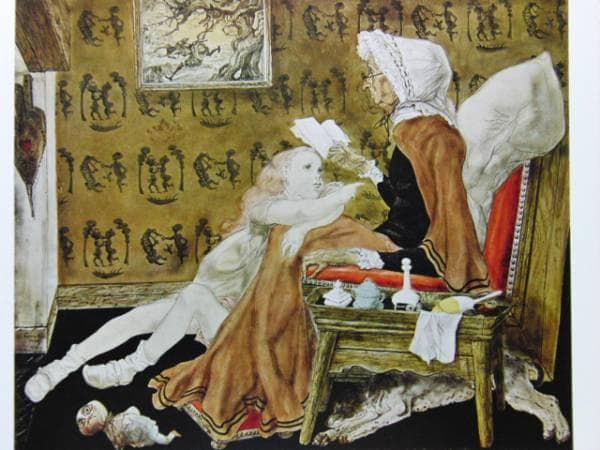 藤田嗣治、【孫娘と祖母 】、希少な限定額装用画集画、新品高級額 額装付