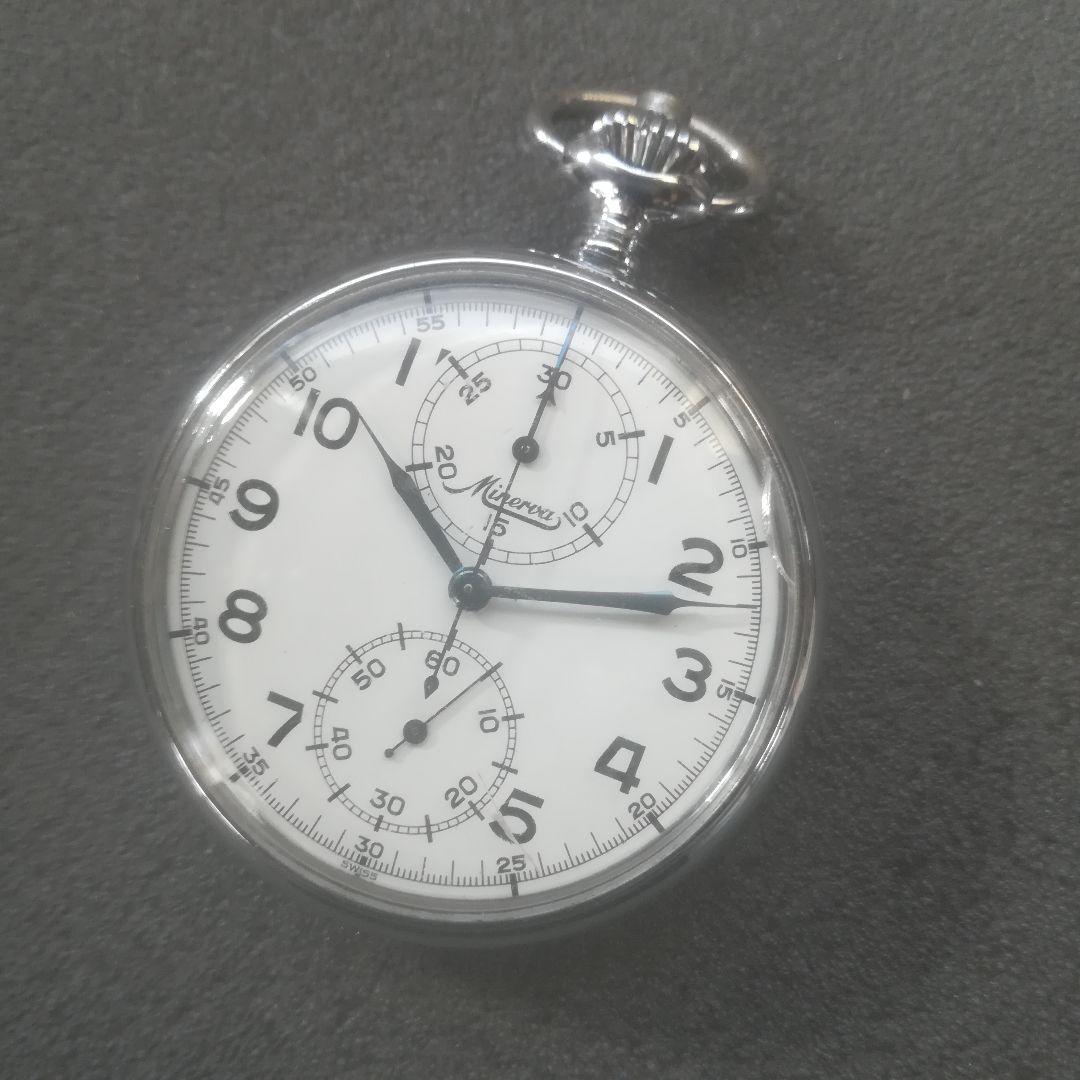 マ*ル様 MINERVA　ワンプッシュクロノグラフ　手巻き　懐中時計　稼働　ミネ