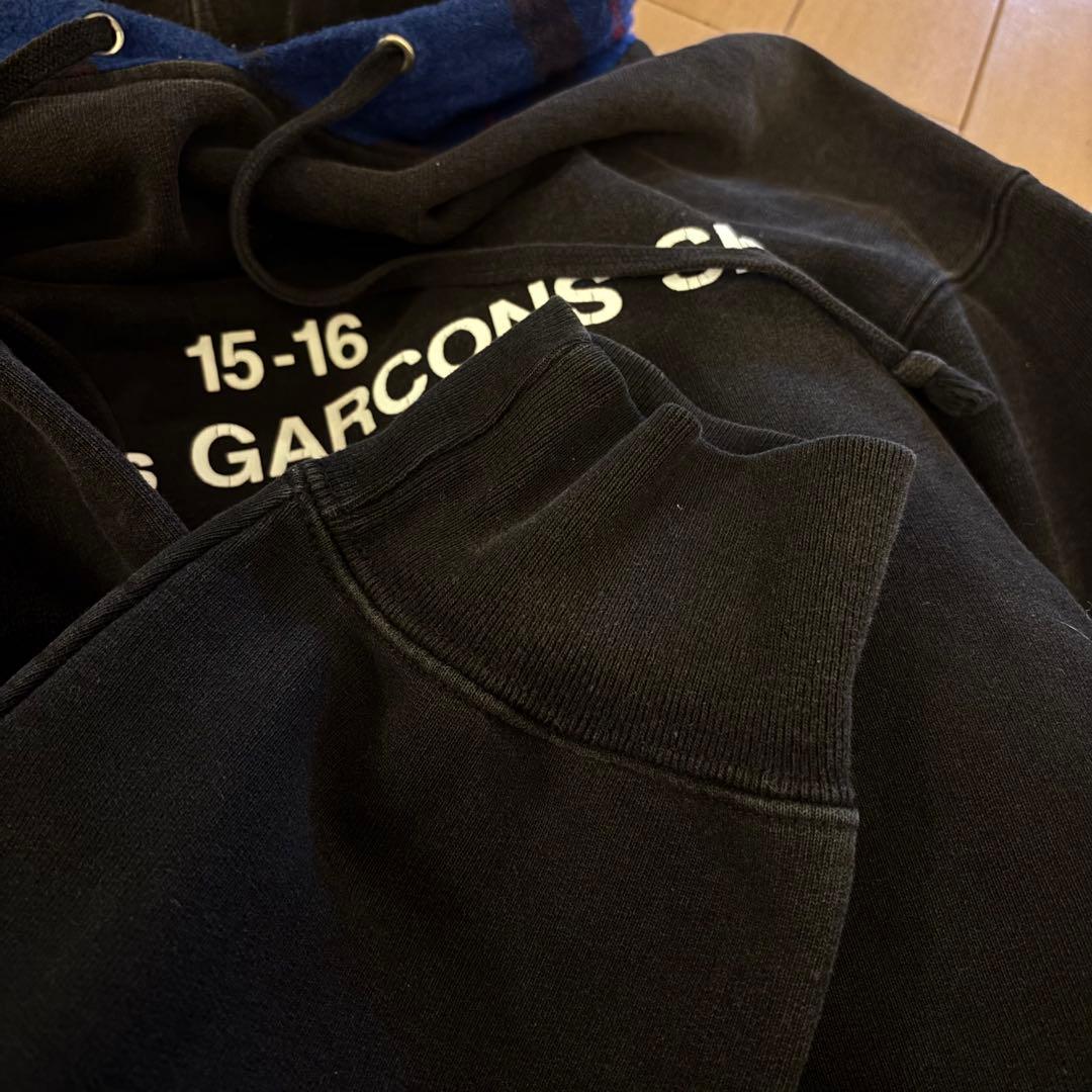 シュプリーム×コムデギャルソン フードチェック柄 パーカー【XL】ブラック