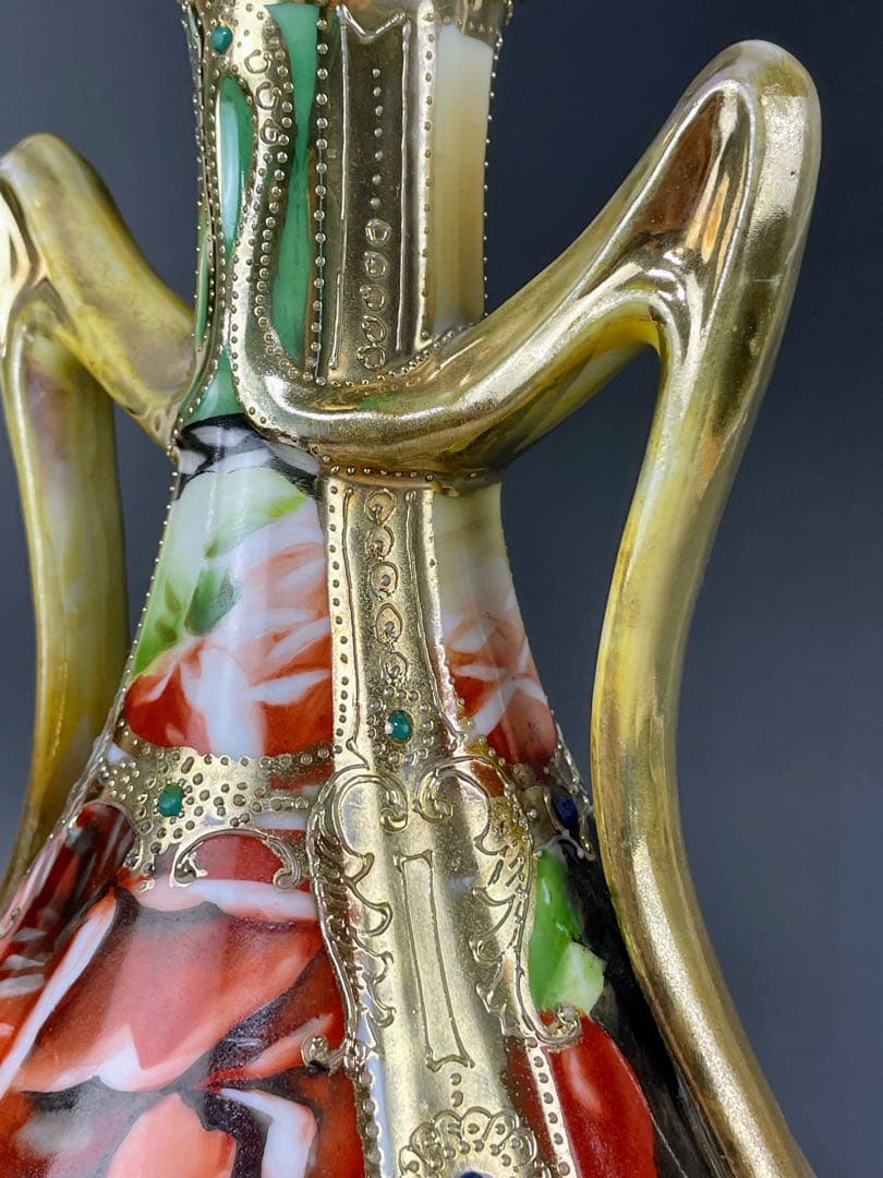 大型】オールドノリタケ 30cm アールヌーボー 薔薇紋 ジュエル金盛り