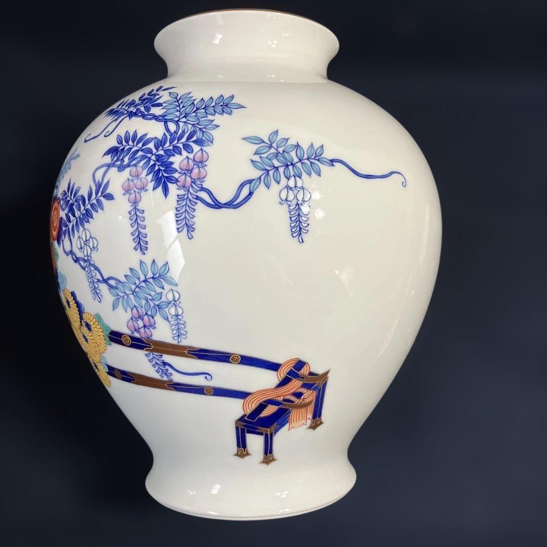 宮内庁御用達香蘭社花瓶「染錦花車」高級花瓶