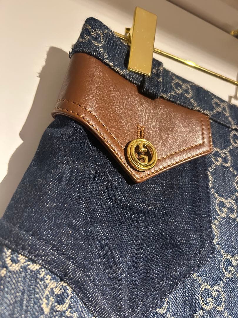 GUCCI デニム　インディゴ　スカート グッチ 台形 ロゴスカートGG柄
