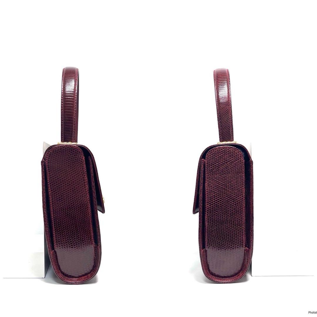 【美品】Lizard skin リザード/italy製/ボルドー系/ハンドバッグ