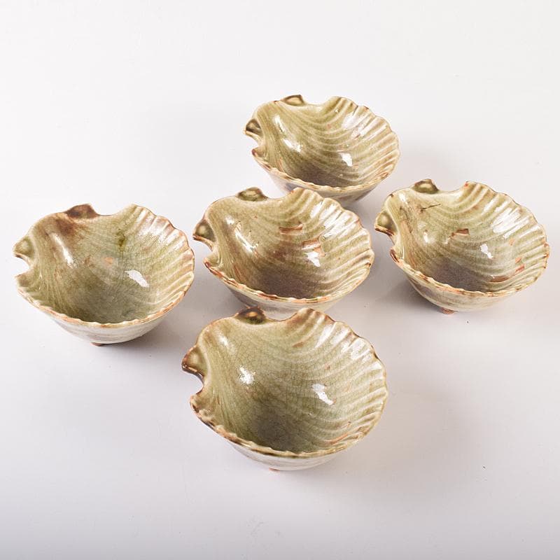 和食器 尾張 御深井焼焼 貝形向付 五客 時代箱付