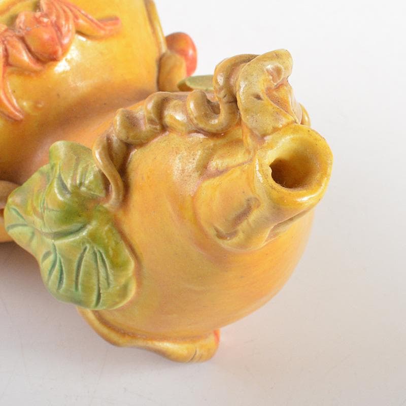 中国　乾隆年製　黄釉粉彩　蝙蝠果実文　水滴　水注　M　R6267