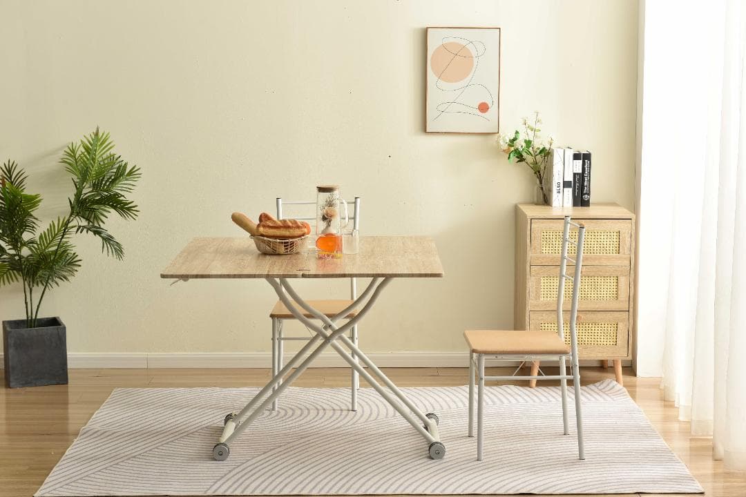 超人気！テーブル 天板が2倍に広がるガス圧昇降テーブル Natural