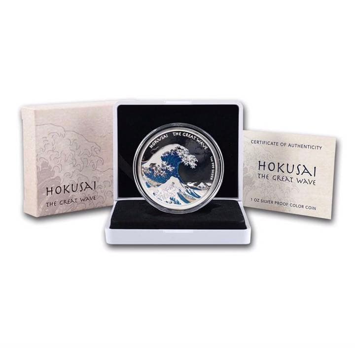 カラーフィジー $1 葛飾 北斎「冨嶽三十六景 神奈川沖浪裏」1オンス 銀貨