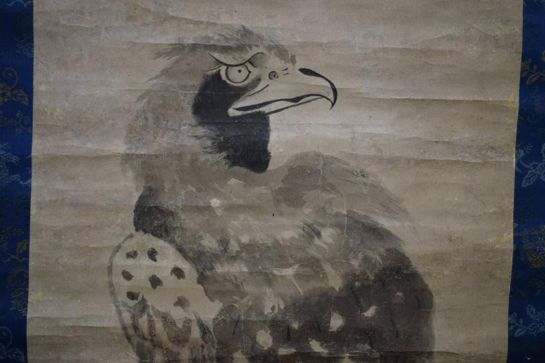 模写/雪舟/大鷹之図/桐時代題箱付/布袋屋掛軸HE-238