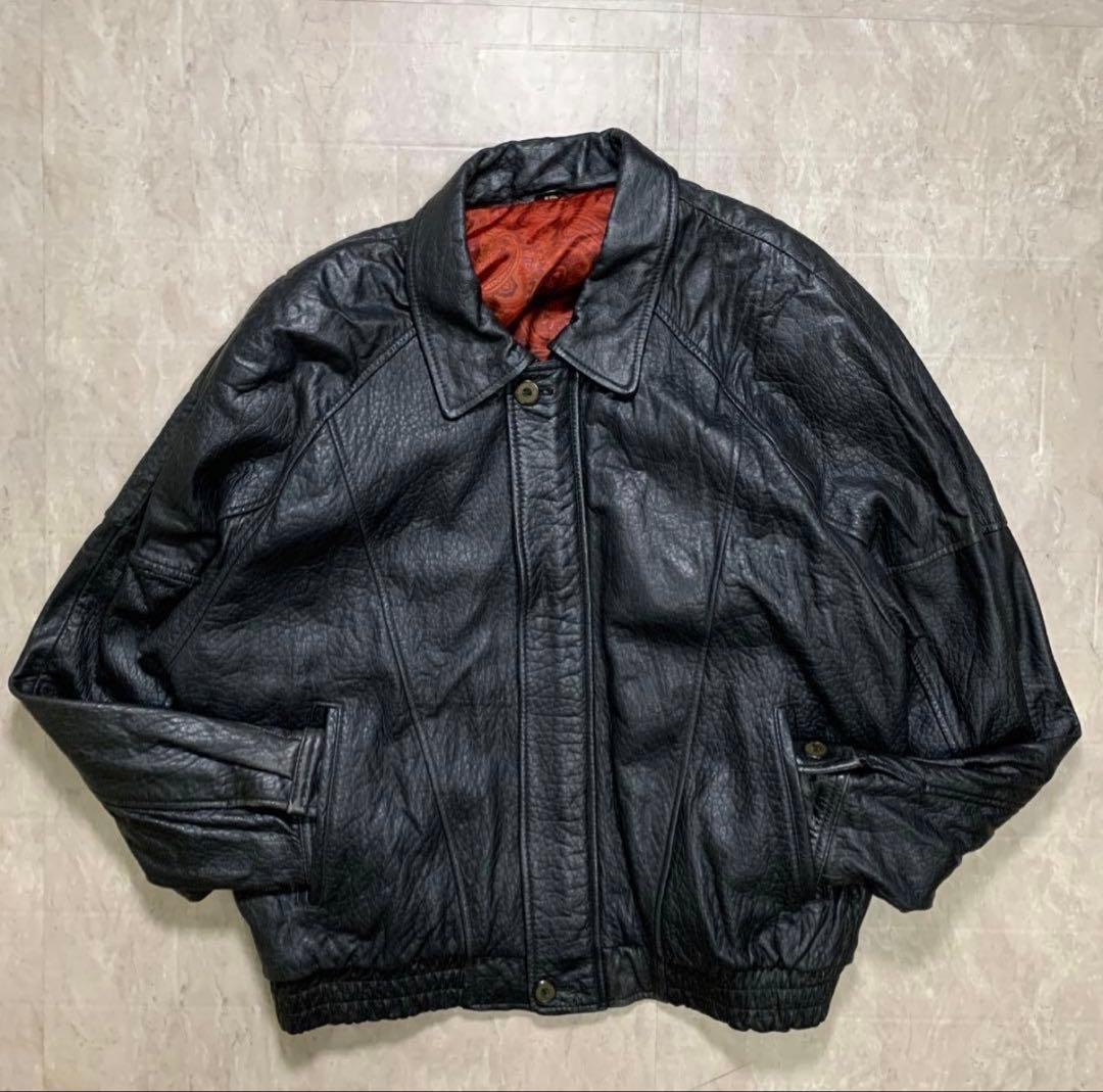 80s レザーボンバージャケット 本革 無地 深水光太 ノームコア 短丈 モード