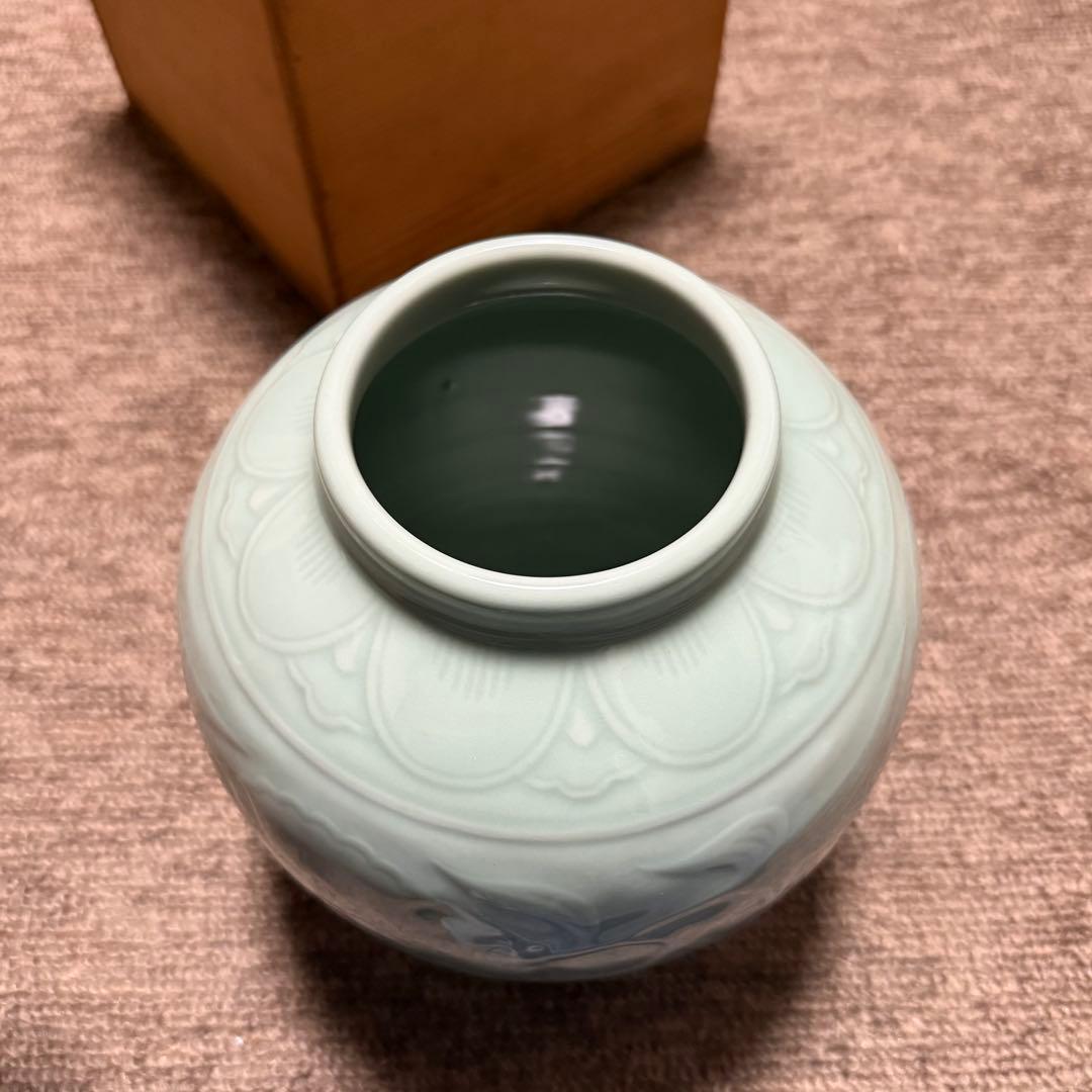 初代 宮永東山作 青磁 花瓶 箱 検索:三浦竹泉 清風与平 高橋道