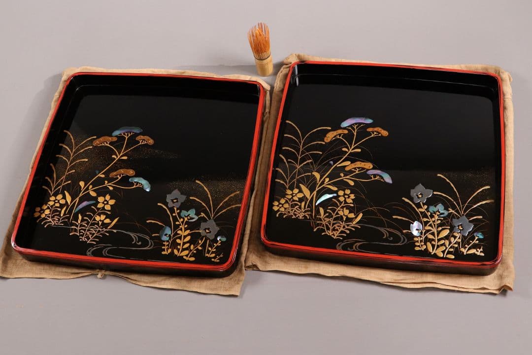 漆器 輪島塗 稻忠 盆 新品 赤 黒2枚セット2025年最新】稲忠 輪島塗の