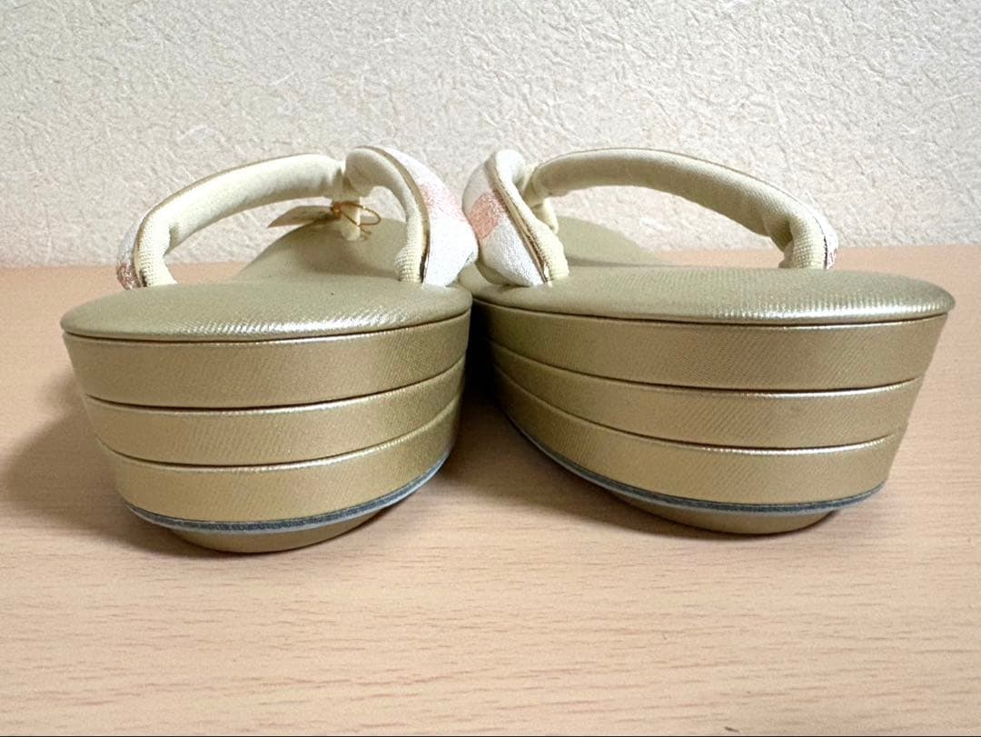 新品未使用品　銘織つづれ錦　和装バッグ＆草履セット　白×ゴールド　LLサイズ