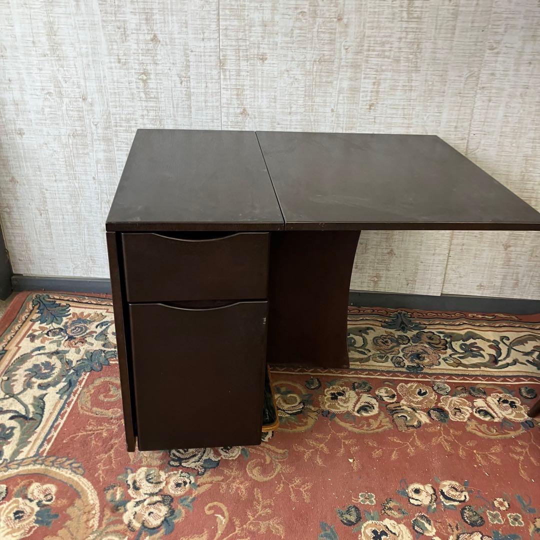 北欧レトロ 木製 大型バタフライテーブル ダイニングテーブル 引き出し収納付