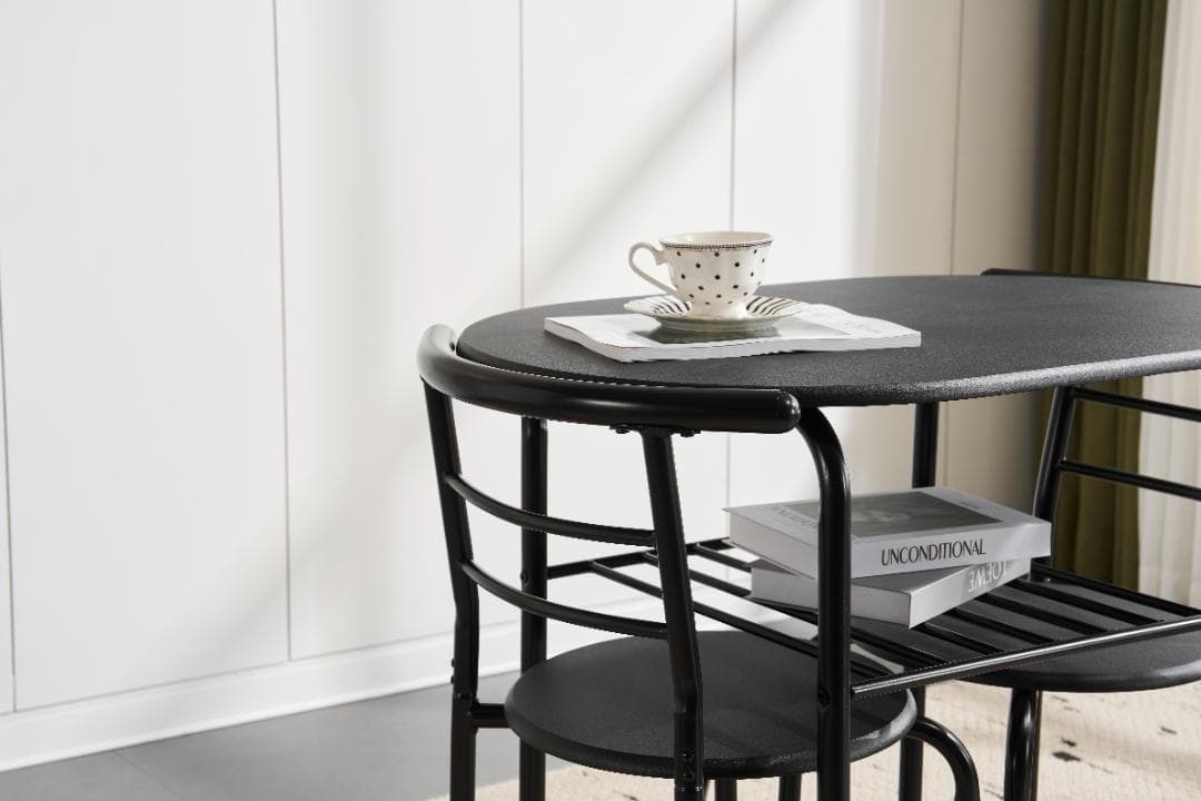 新登場！2人掛け円形ダイニング 3点セット　ダイニングテーブル　BLACK