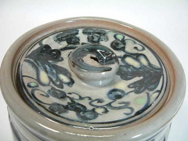 水指□染付唐草図水指 草花 葉 窯印有り 茶器 みず