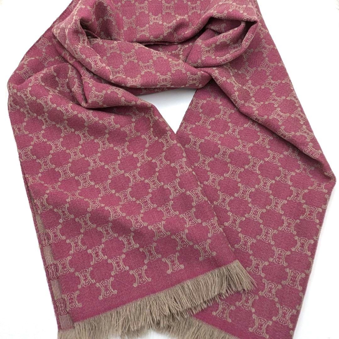 CELINE セリーヌ マフラー ストール フリンジ ウール マカダム柄