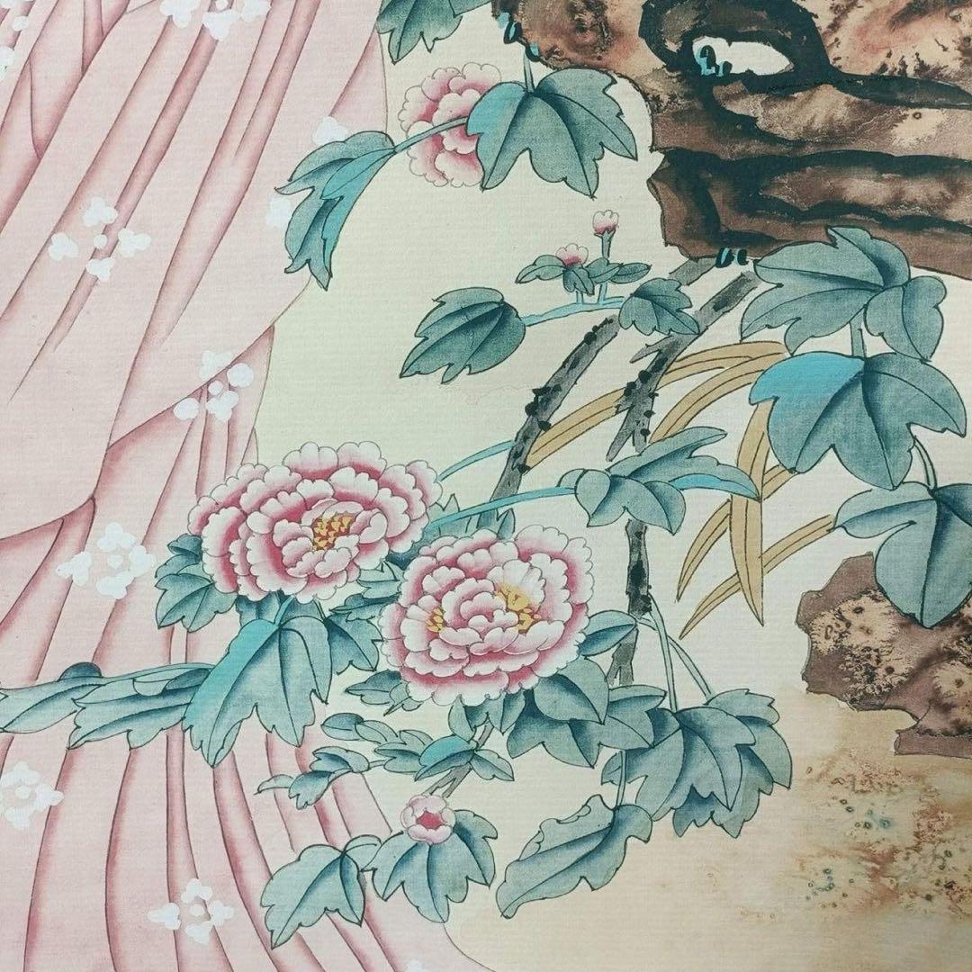 唐寅・貂蝉拜月図 中堂掛軸 帯証書・防偽標識付き 宣紙装裱／美術装飾