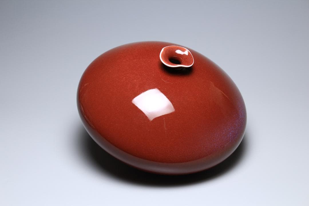 馬場真右衛門 辰砂花瓶 日展作家 有田焼 共箱 美品 茶道具【正