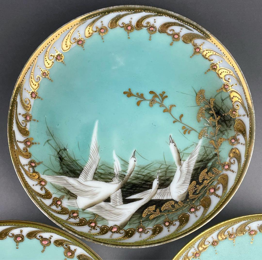 【希少】オールドノリタケ フライングスワン 脚付きティーカップ ソーサー 3客