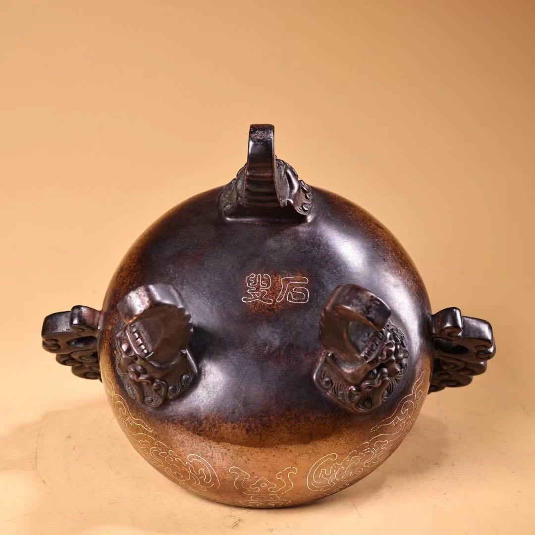 珍品 旧蔵収 精銅 全銅 紫銅 象嵌銀糸 薫香炉