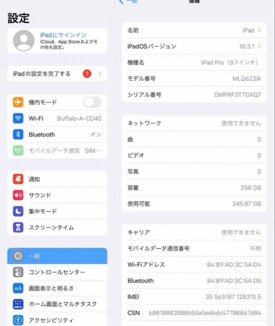 iPad Pro 第一世代Wi-Fi+Cellular 256GB