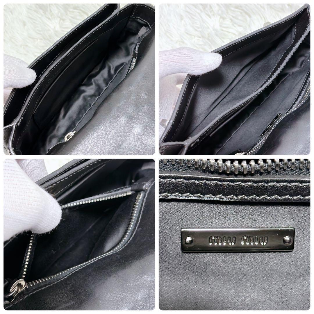 ミュウミュウ ショルダーバッグ チェーン スタッズ シルバー金具 レザー 黒