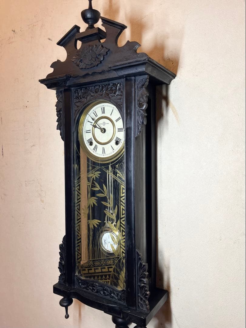 精工舎　黒塗　柱時計　古時計　振り子　ゼンマイ　ボンボン　レトロ　掛時計