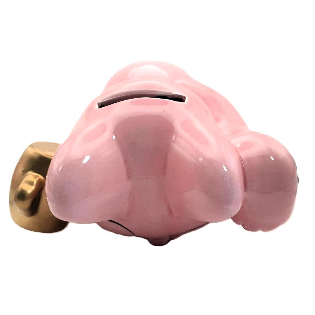 096 レア 瀬戸焼 小槌招き猫 ピンク色 左手上げ 陶器置物 高さ約15cm