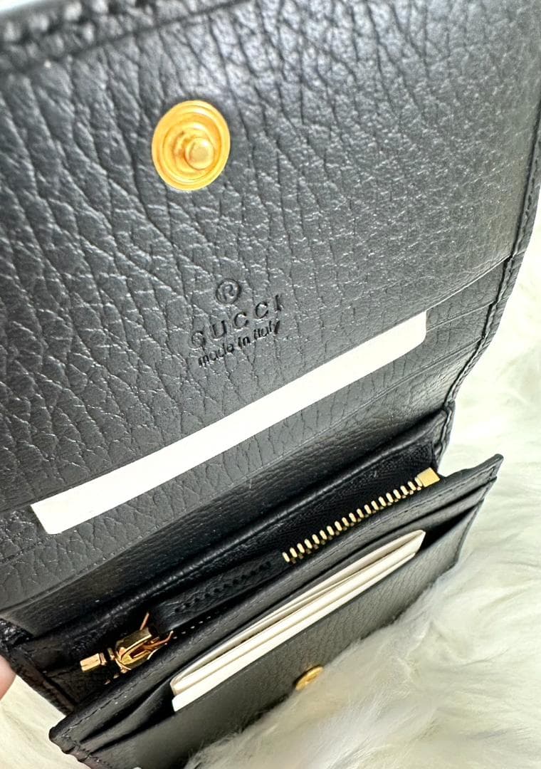 GUCCI グッチ 二つ折り財布 GGマーモント レザーブラック