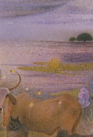 中村セツ子、【蛍の木】、希少な額装用画集より、新品額装付、状態良好