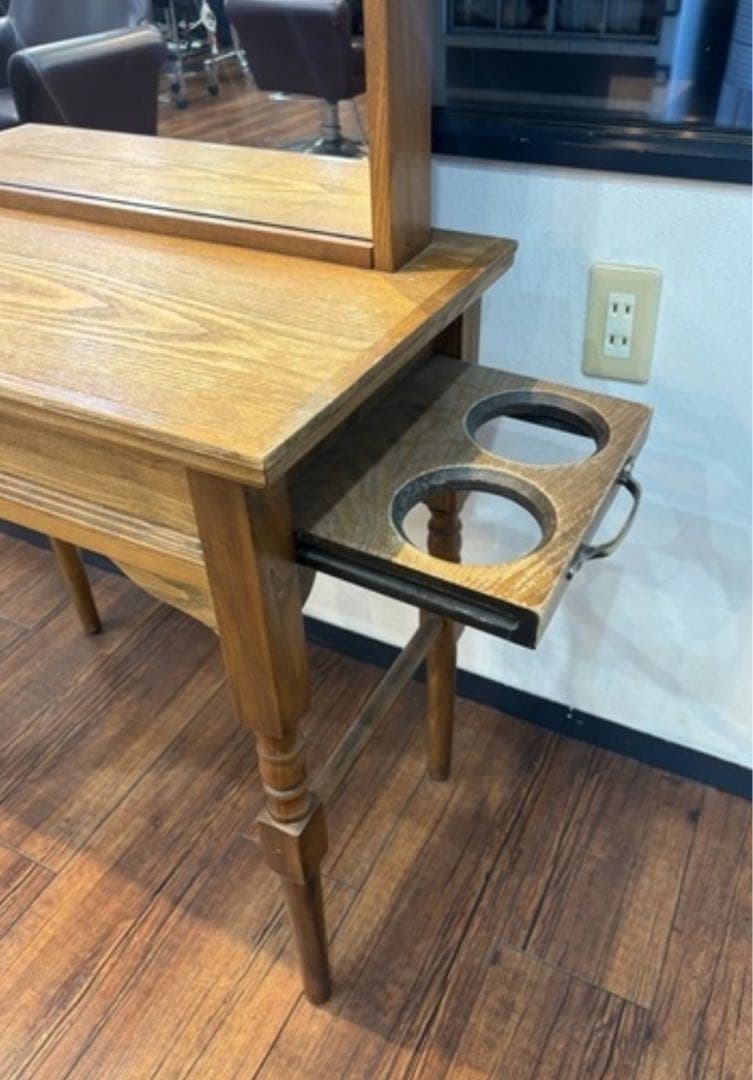 2台在庫 美容室 ヘアサロン セット面 鏡付き ドライヤー収納可能 木製