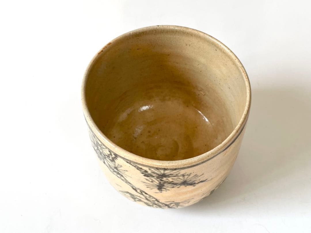 骨董アンティーク松竹梅筒茶碗鉄絵京焼志賀焼仁清箱付き