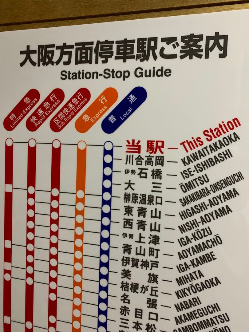 近鉄大阪線　伊勢中川駅路線案内板　サイズ　約37cm×97cm 鉄道部品　レア